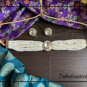 Simplistic pearl kundan choker set