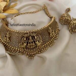 Antique polish Lakshmi Ambaari bridal choker set