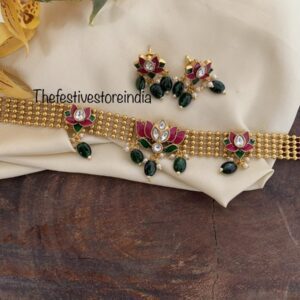 High neck enamel painted lotus choker set