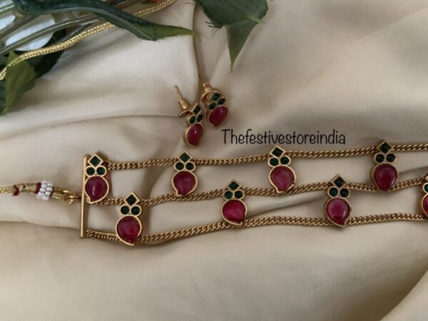 Multi colour palakka high neck choker set