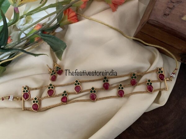 Multi colour palakka high neck choker set