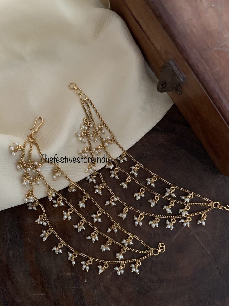 Whitestone Ear Chain 3 layer White drop earchain - The Festive Store