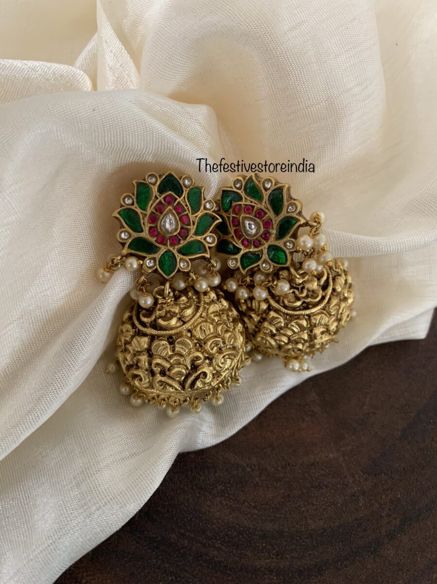 Green lotus jhumkas