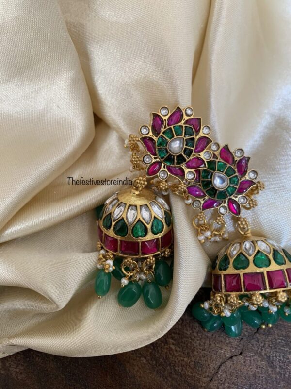Green drops lotus jadau jhumkas