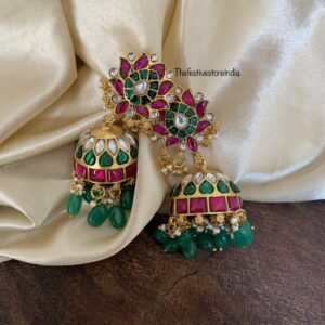 Green drops lotus jadau jhumkas