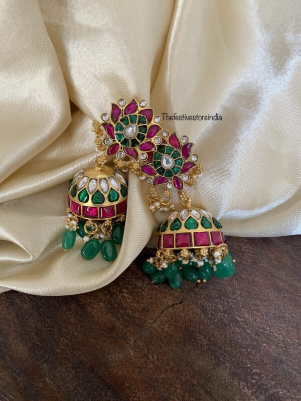Green drops lotus jadau jhumkas