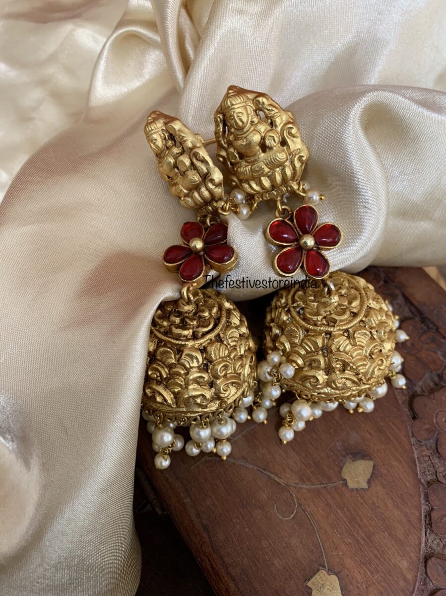 Floral lakshmi Jadau geru polish jhumkas