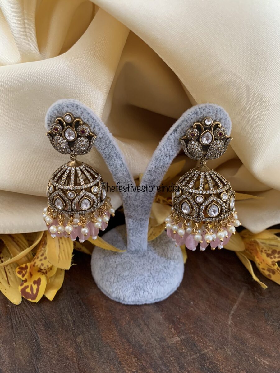 Victorian Pink drop jhumkas