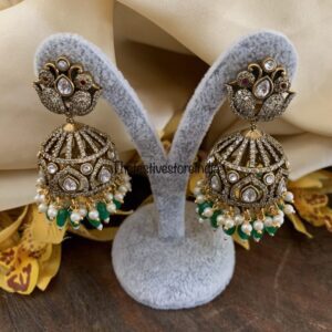 Victorian Green drop jhumkas