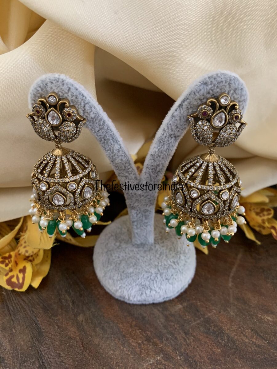 Victorian Green drop jhumkas