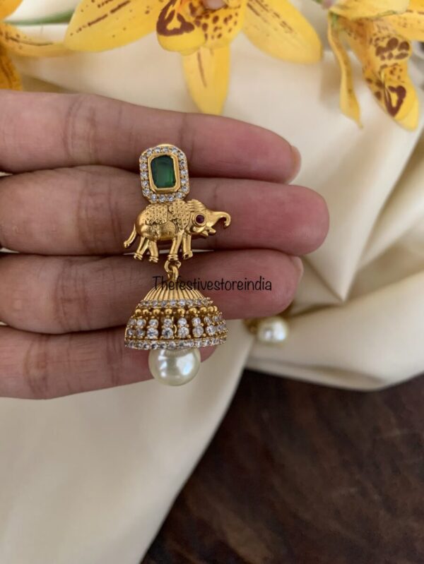 Emerald elephant jhumkas