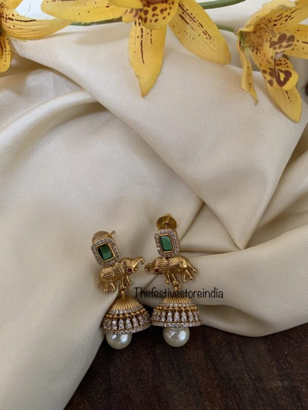 Emerald elephant jhumkas