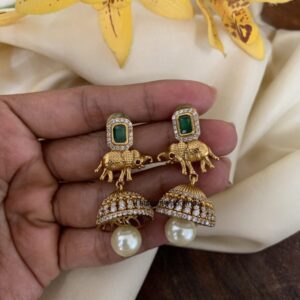 Emerald elephant jhumkas