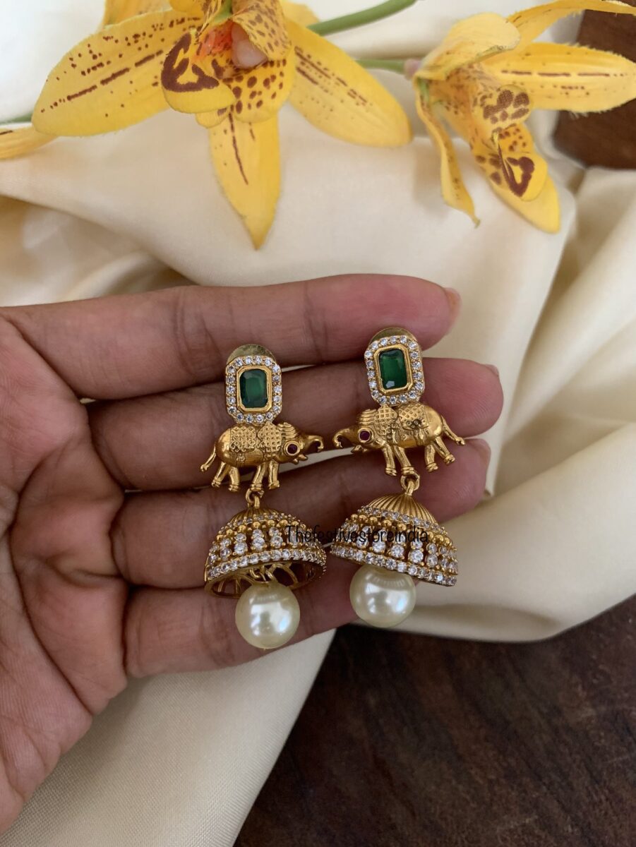 Emerald elephant jhumkas