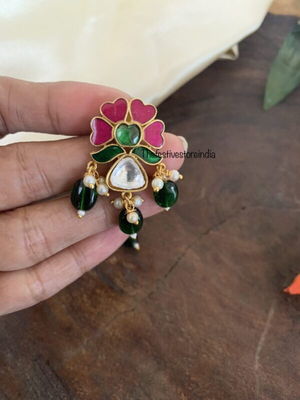 Enamel and kundan earrings