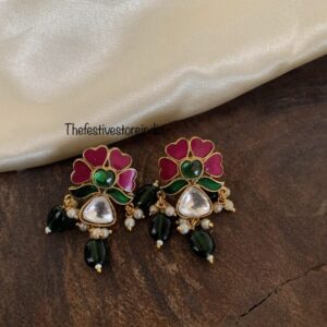 Enamel and kundan earrings
