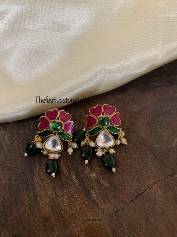 Enamel and kundan earrings