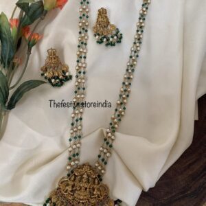 Antique polish green beads lakshmi haaram set