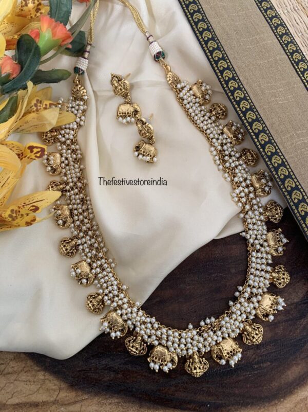 Ambaari lakshmi white pearls haaram set