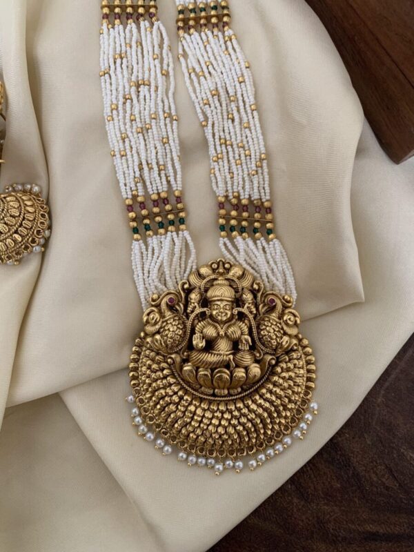 White beads mid length lakshmi set