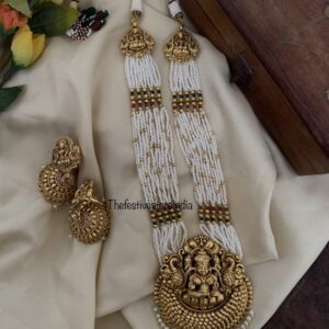 White beads mid length lakshmi set