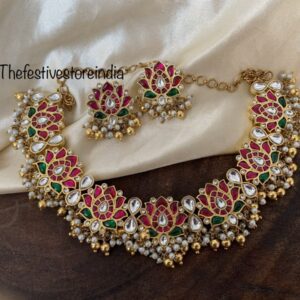 Jadau lotus necklace set