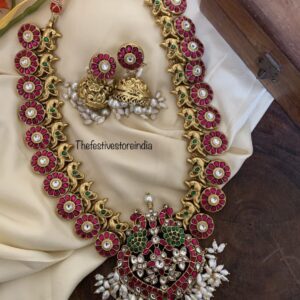 Made to order Jadau rice pearls mid length haaram set | Bridal temple jewelry