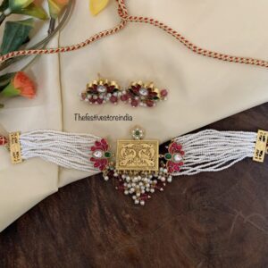 Lotus cluster Jadau pearl choker set