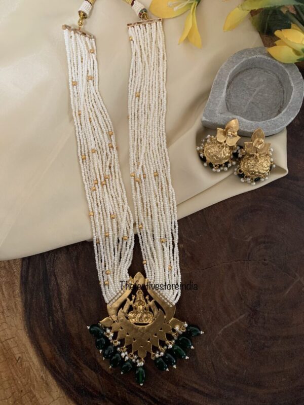 Jadau white beads Lakshmi haaram set