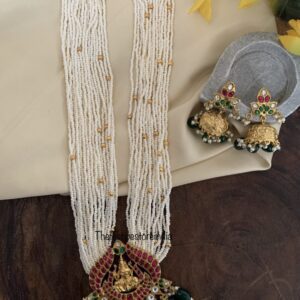 Jadau white beads Lakshmi haaram set