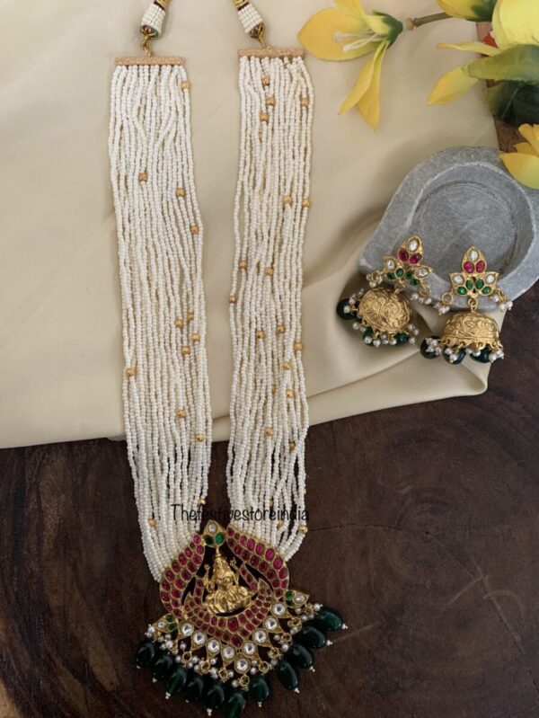 Jadau white beads Lakshmi haaram set
