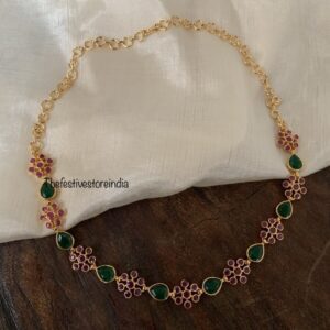 Kerala style micro gold plated floral necklace