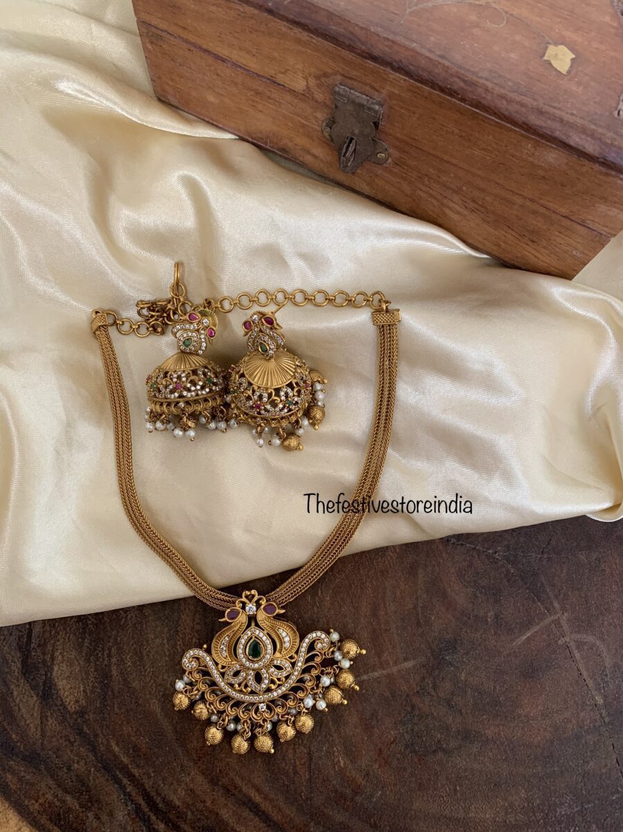 Attigai style antique finish necklace set