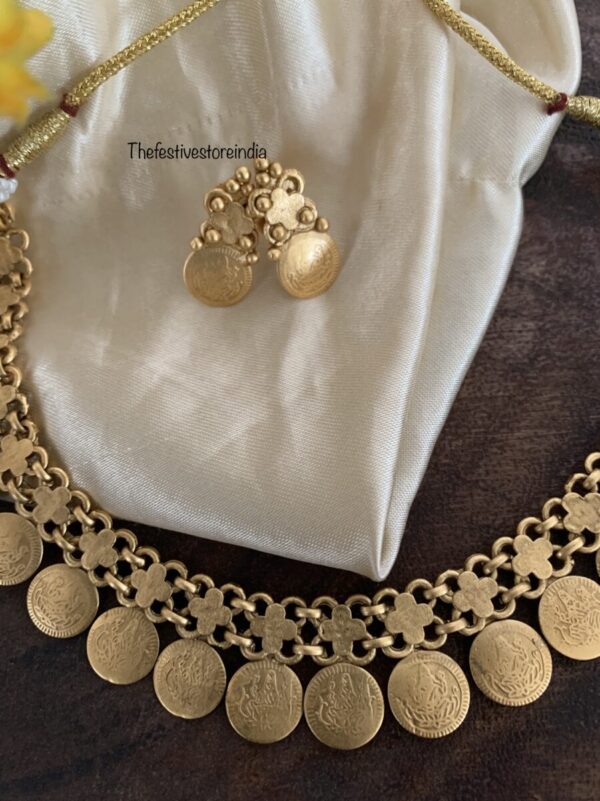 Dull gold Lakshmi kaasu necklace set