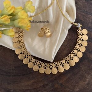 Dull gold Lakshmi kaasu necklace set