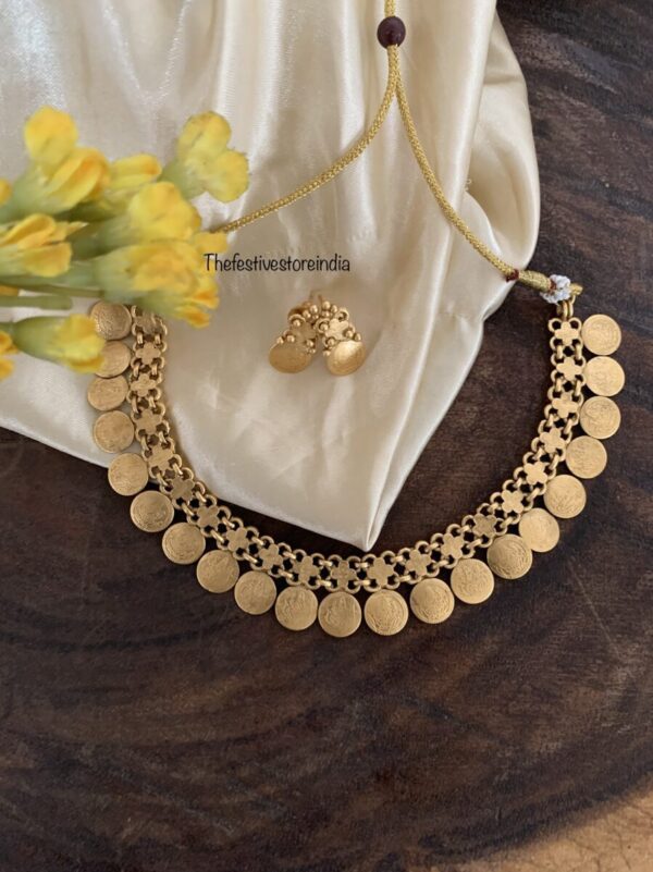 Dull gold Lakshmi kaasu necklace set