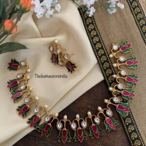 Enamel painted Lotus necklace set
