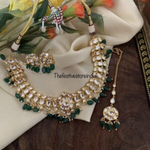 Bridal kundan green drops set