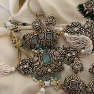 Victorian mint green block choker set