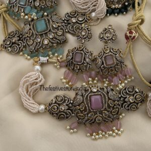 Victorian pink block choker set