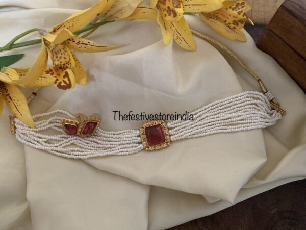 Budgeted Ruby pearl choker set