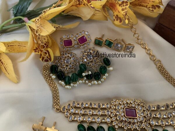 Kundan with green drops choker set with changeable stones