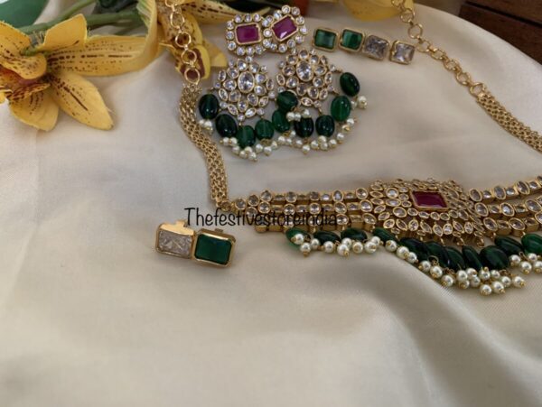 Kundan with green drops choker set with changeable stones