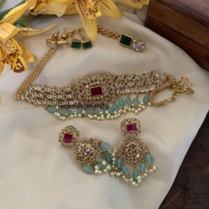 Kundan with pastel drops choker set with changeable stones