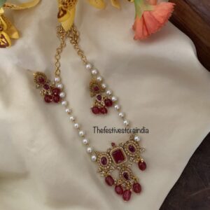 Maroon pearls choker/necklace set