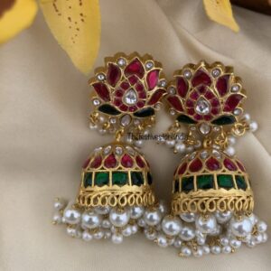 Classic Lotus jadau jhumkas