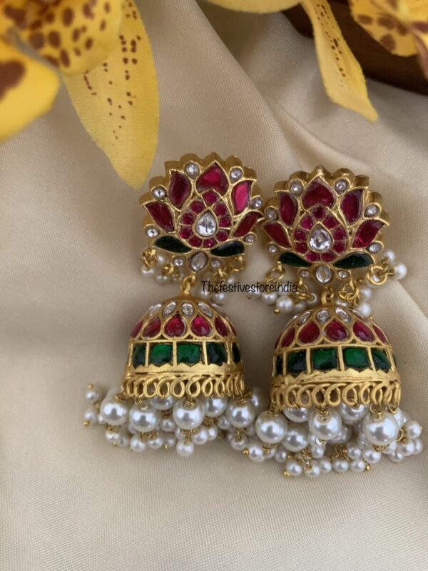 Classic Lotus jadau jhumkas