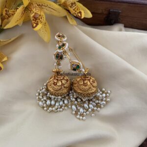 Jadau geru polish hoop jhumkas - Green