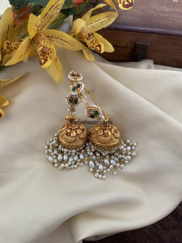 Jadau geru polish hoop jhumkas - Green
