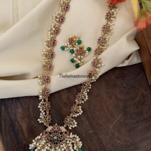 White cluster pearls pendant haaram non idol lotus set